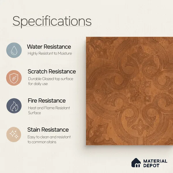 Moroccan Floor Tile TL 12131 C 20416 Octavia Choco Brown 1 ft x 1 ft Carving Matte Finish Vitrified Tile - 9 mm | Suitable For Bathroom, Balcony, Kitchen