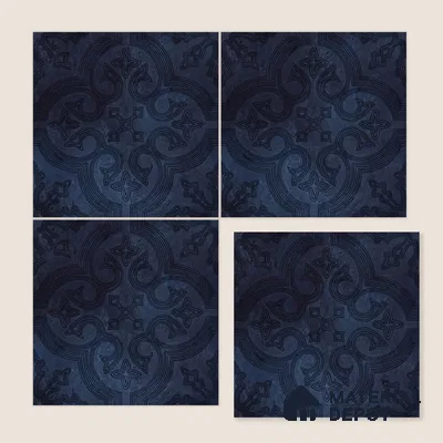 Moroccan Floor Tile TL 12131 F 20418 Octavia Space Blue 1 ft x 1 ft Carving Matte Finish Vitrified Tile - 9 mm | Suitable For Bathroom, Balcony, Kitchen