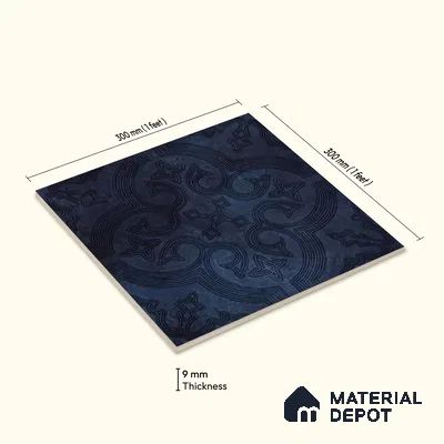 Moroccan Floor Tile TL 12131 F 20418 Octavia Space Blue 1 ft x 1 ft Carving Matte Finish Vitrified Tile - 9 mm | Suitable For Bathroom, Balcony, Kitchen
