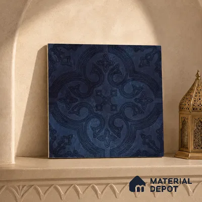 Moroccan Floor Tile TL 12131 F 20418 Octavia Space Blue 1 ft x 1 ft Carving Matte Finish Vitrified Tile - 9 mm | Suitable For Bathroom, Balcony, Kitchen