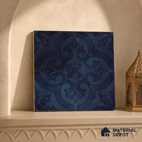 Moroccan Floor Tile TL 12131 F 20418 Octavia Space Blue 1 ft x 1 ft Carving Matte Finish Vitrified Tile - 9 mm | Suitable For Bathroom, Balcony, Kitchen