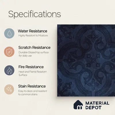 Moroccan Floor Tile TL 12131 F 20418 Octavia Space Blue 1 ft x 1 ft Carving Matte Finish Vitrified Tile - 9 mm | Suitable For Bathroom, Balcony, Kitchen