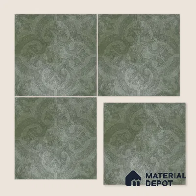 Moroccan Floor Tile TL 12131 I 20420 Octavia Forest Green 1 ft x 1 ft Carving Matte Finish Vitrified Tile - 9 mm | Suitable For Bathroom, Balcony, Kitchen