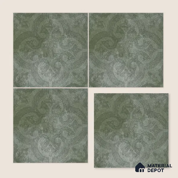 Moroccan Floor Tile TL 12131 I 20420 Octavia Forest Green 1 ft x 1 ft Carving Matte Finish Vitrified Tile - 9 mm | Suitable For Bathroom, Balcony, Kitchen