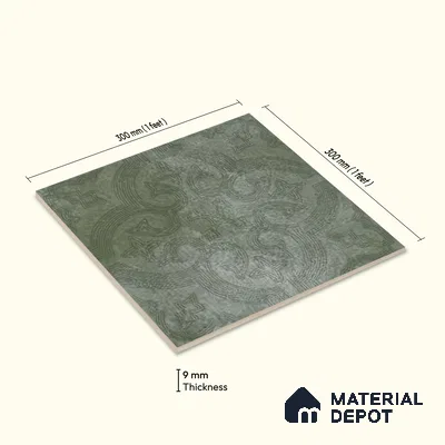 Moroccan Floor Tile TL 12131 I 20420 Octavia Forest Green 1 ft x 1 ft Carving Matte Finish Vitrified Tile - 9 mm | Suitable For Bathroom, Balcony, Kitchen