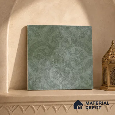 Moroccan Floor Tile TL 12131 I 20420 Octavia Forest Green 1 ft x 1 ft Carving Matte Finish Vitrified Tile - 9 mm | Suitable For Bathroom, Balcony, Kitchen