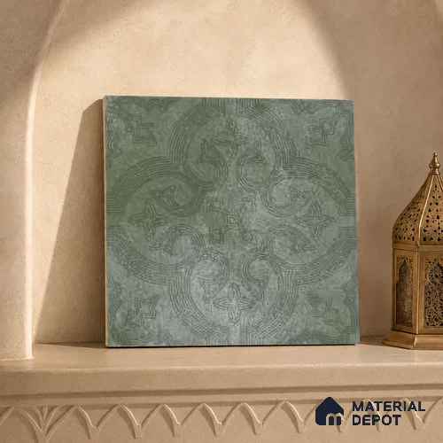 Moroccan Floor Tile TL 12131 I 20420 Octavia Forest Green 1 ft x 1 ft Carving Matte Finish Vitrified Tile - 9 mm | Suitable For Bathroom, Balcony, Kitchen