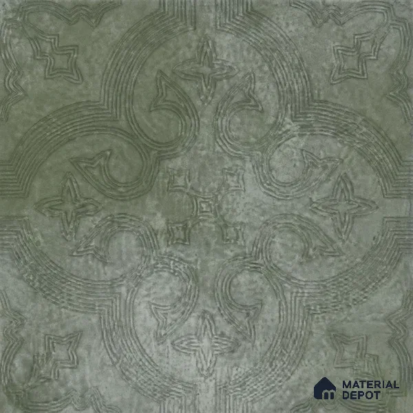 Moroccan Floor Tile TL 12131 I 20420 Octavia Forest Green 1 ft x 1 ft Carving Matte Finish Vitrified Tile - 9 mm | Suitable For Bathroom, Balcony, Kitchen