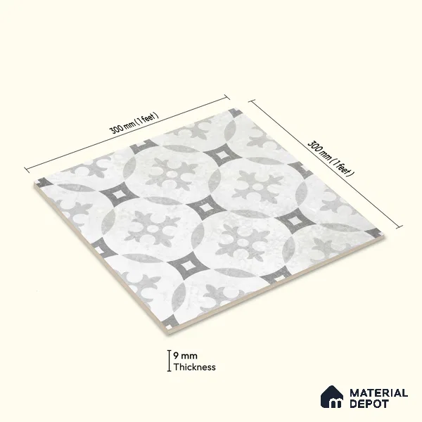 Moroccan Floor Tile TL 12142 B 20073 Cloud Austin 1 ft x 1 ft Matte Finish Vitrified Tile - 9 mm | Suitable For Bathroom, Balcony, Kitchen
