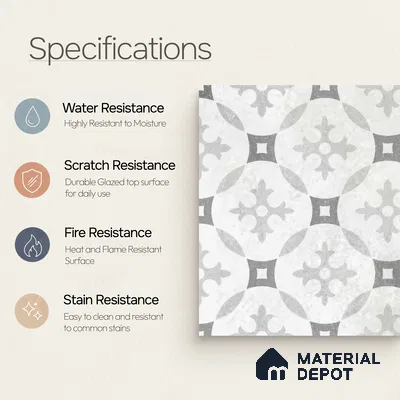Moroccan Floor Tile TL 12142 B 20073 Cloud Austin 1 ft x 1 ft Matte Finish Vitrified Tile - 9 mm | Suitable For Bathroom, Balcony, Kitchen