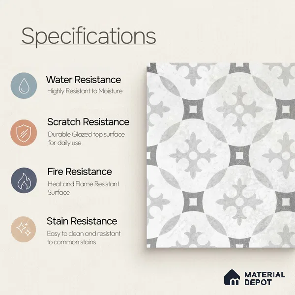 Moroccan Floor Tile TL 12142 B 20073 Cloud Austin 1 ft x 1 ft Matte Finish Vitrified Tile - 9 mm | Suitable For Bathroom, Balcony, Kitchen