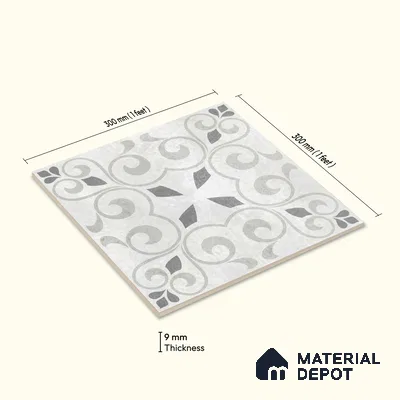 Moroccan Floor Tile TL 12142 20072 Cloud Oregon 1 ft x 1 ft Matte Finish Vitrified Tile - 9 mm | Suitable For Bathroom, Balcony, Kitchen
