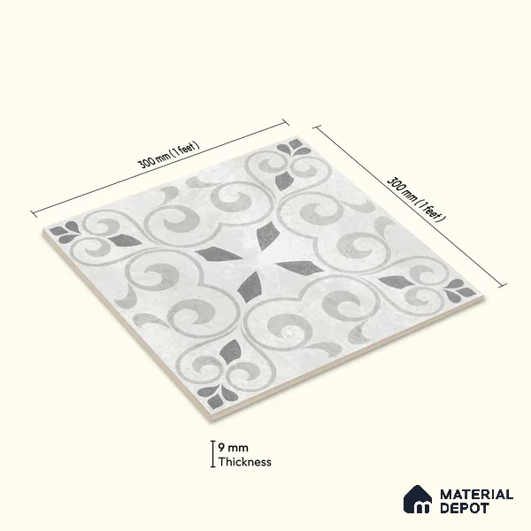 Moroccan Floor Tile TL 12142 20072 Cloud Oregon 1 ft x 1 ft Matte Finish Vitrified Tile - 9 mm | Suitable For Bathroom, Balcony, Kitchen