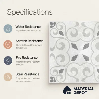 Moroccan Floor Tile TL 12142 20072 Cloud Oregon 1 ft x 1 ft Matte Finish Vitrified Tile - 9 mm | Suitable For Bathroom, Balcony, Kitchen