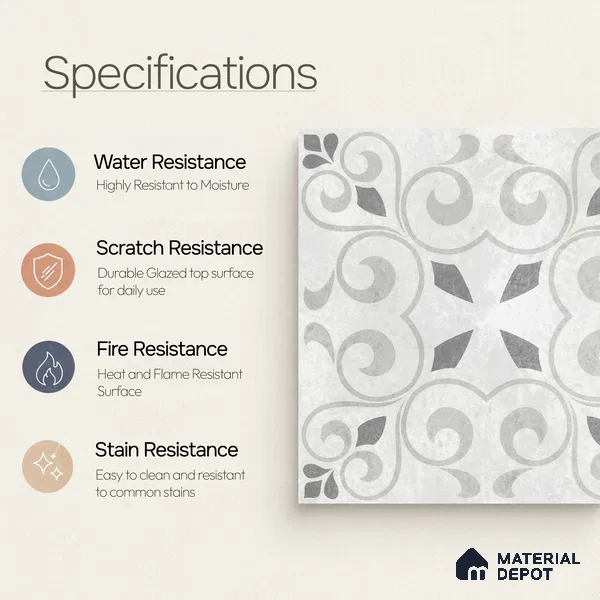 Moroccan Floor Tile TL 12142 20072 Cloud Oregon 1 ft x 1 ft Matte Finish Vitrified Tile - 9 mm | Suitable For Bathroom, Balcony, Kitchen