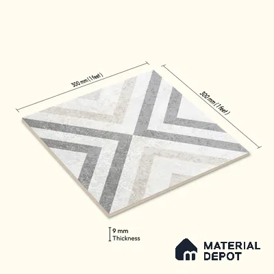 Moroccan Floor Tile TL 12143 B 20076 Cloud Strap 1 ft x 1 ft Matte Finish Vitrified Tile - 9 mm | Suitable For Bathroom, Balcony, Kitchen