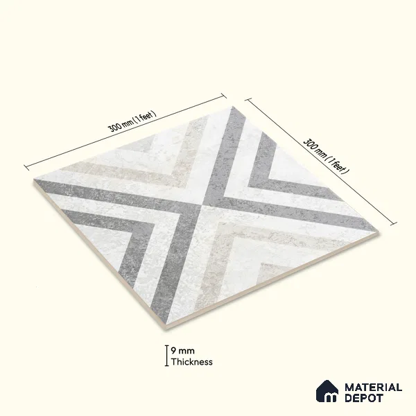 Moroccan Floor Tile TL 12143 B 20076 Cloud Strap 1 ft x 1 ft Matte Finish Vitrified Tile - 9 mm | Suitable For Bathroom, Balcony, Kitchen