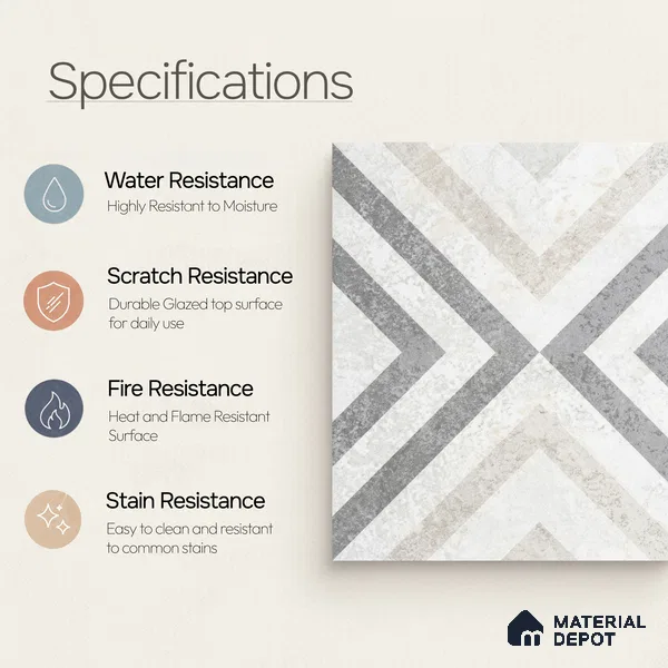 Moroccan Floor Tile TL 12143 B 20076 Cloud Strap 1 ft x 1 ft Matte Finish Vitrified Tile - 9 mm | Suitable For Bathroom, Balcony, Kitchen