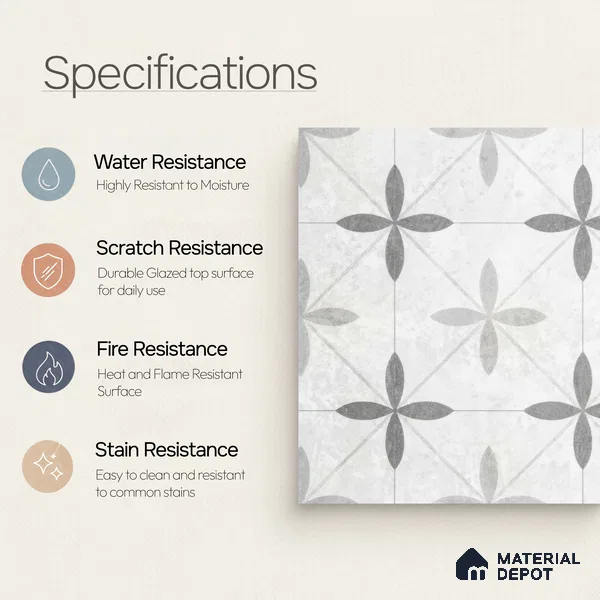 Moroccan Floor Tile TL 12143 20074 Cloud Tunish 1 ft x 1 ft Matte Finish Vitrified Tile - 9 mm | Suitable For Bathroom, Balcony, Kitchen