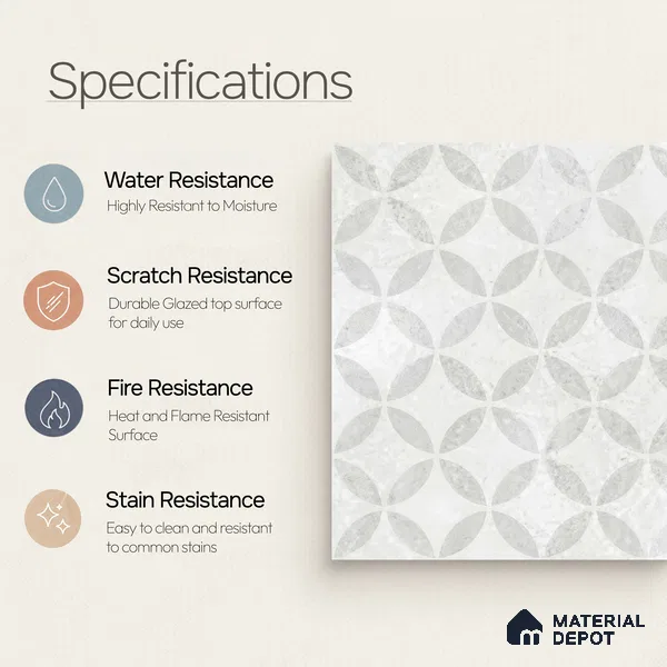 Moroccan Floor Tile TL 12144 B 20285 Mist Viena 1 ft x 1 ft Matte Finish Vitrified Tile - 9 mm | Suitable For Bathroom, Balcony, Kitchen
