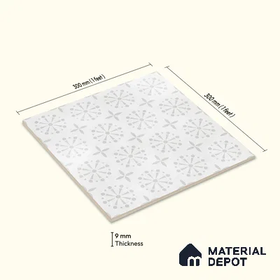 Moroccan Floor Tile TL 12144 C 20288 Mist Apollo 1 ft x 1 ft Matte Finish Vitrified Tile - 9 mm | Suitable For Bathroom, Balcony, Kitchen