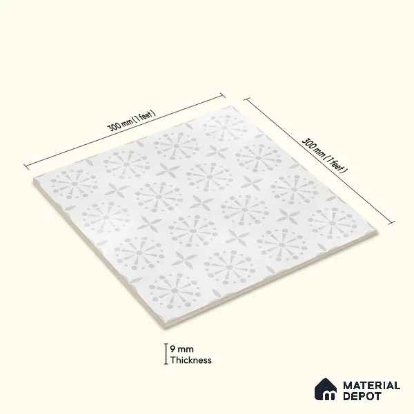 Moroccan Floor Tile TL 12144 C 20288 Mist Apollo 1 ft x 1 ft Matte Finish Vitrified Tile - 9 mm | Suitable For Bathroom, Balcony, Kitchen