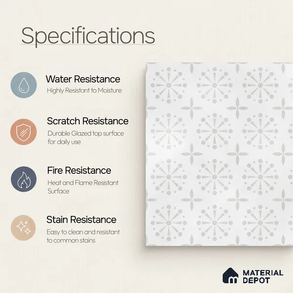 Moroccan Floor Tile TL 12144 C 20288 Mist Apollo 1 ft x 1 ft Matte Finish Vitrified Tile - 9 mm | Suitable For Bathroom, Balcony, Kitchen