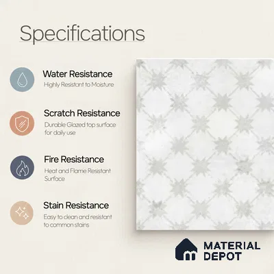 Moroccan Floor Tile TL 12144 20284 Mist Empire 1 ft x 1 ft Matte Finish Vitrified Tile - 9 mm | Suitable For Bathroom, Balcony, Kitchen