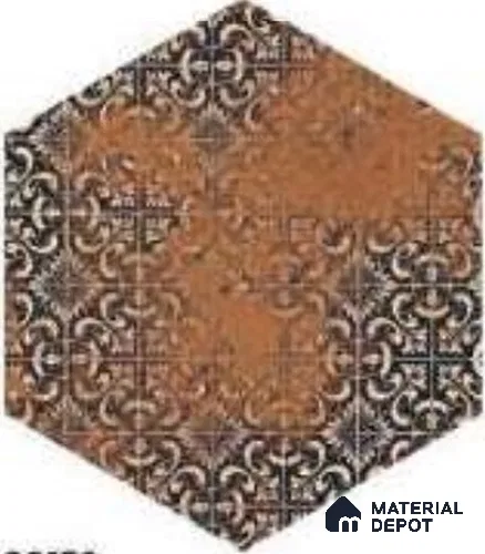 Hexagonal Tiles Floor Tile TL 12146 B 90132 Emerald Brown 10 inc x 8.5 inc Carving Matte Finish  Vitrified Tile - 9 mm