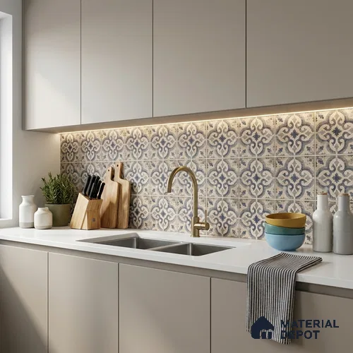 Moroccans Floor & Wall Tile TL 12153 F SP 80052 Vintage Octavia Azul 8 inc x 8 inc Matte Finish  Vitrified Tile - 9 mm