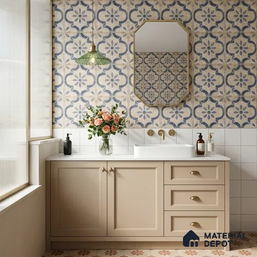 Moroccans Floor & Wall Tile TL 12153 G SP 80062 Vintage Mesina Azul 8 inc x 8 inc Matte Finish Vitrified Tile - 9 mm