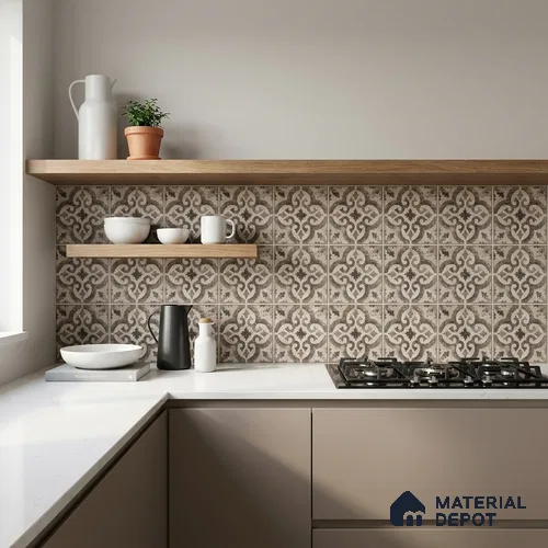 Moroccans Floor & Wall Tile TL 12153 SP 80051 Vintage Octavia Gris 8 inc x 8 inc Matte Finish  Vitrified Tile - 9 mm