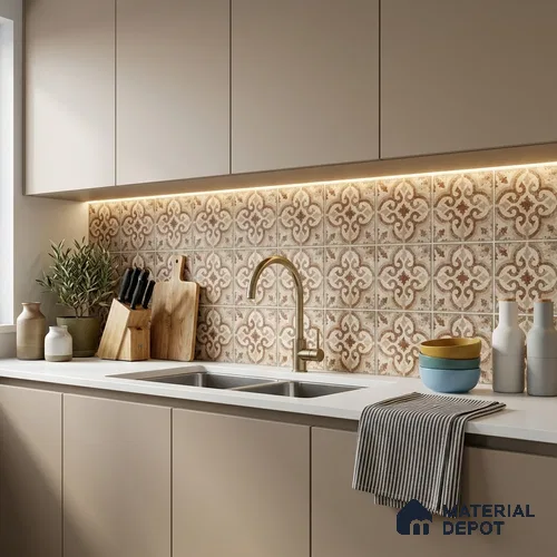 Moroccans Floor & Wall Tile TL 12153 K SP 80053 Vintage Octavia Caffe 8 inc x 8 inc Matte Finish  Vitrified Tile - 9 mm