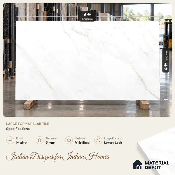 Marbles & Stones Floor Tile TL 12168 Calacatta Florence Endless 6 ft x 4 ft Matte Finish Vitrified Tile - 9 mm