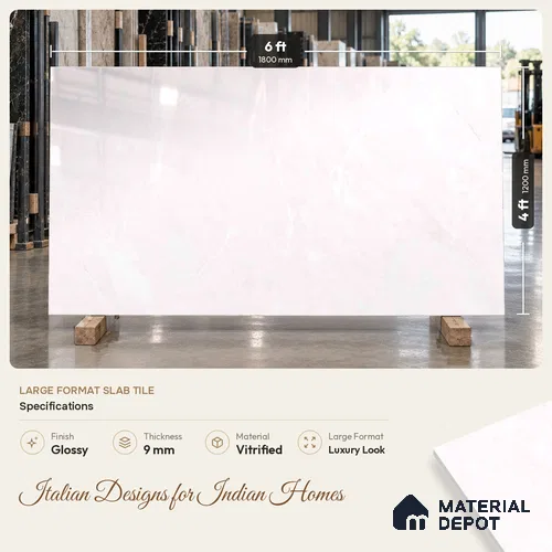Marbles & Stones Floor Tile TL 12169 B Oriental Blanco Endless 6 ft x 4 ft Glossy Finish Vitrified Tile - 9 mm