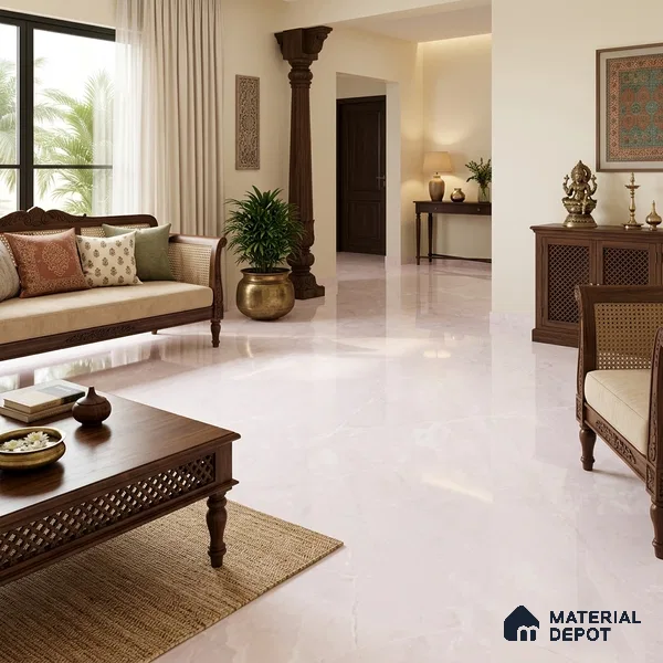 Marbles & Stones Floor Tile TL 12169 B Oriental Blanco Endless 6 ft x 4 ft Glossy Finish Vitrified Tile - 9 mm