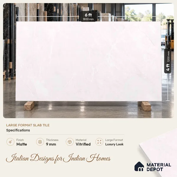 Marbles & Stones Floor Tile TL 12169 Oriental Blanco Endless 6 ft x 4 ft Matte Finish  Vitrified Tile - 9 mm
