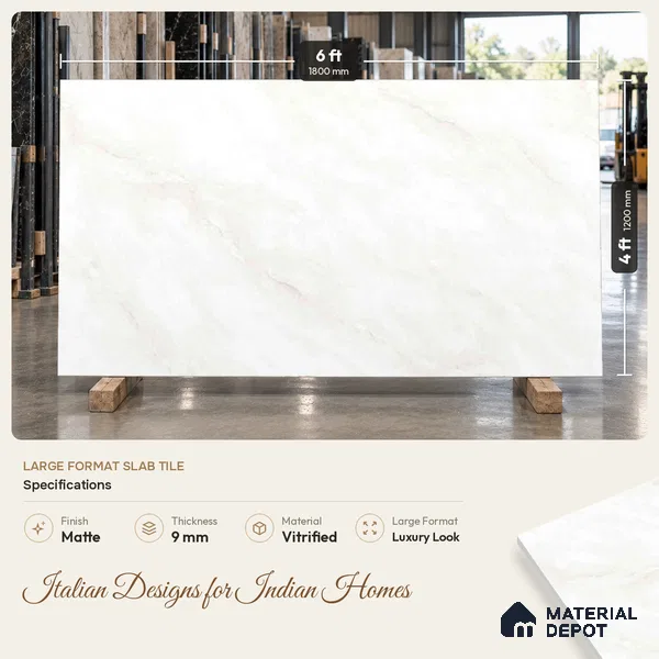 Marbles & Stones Floor Tile TL 12170 Maserati White Endless 6 ft x 4 ft Matte Finish Vitrified Tile - 9 mm