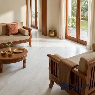 Marbles & Stones Floor Tile TL 12170 Maserati White Endless 6 ft x 4 ft Matte Finish  Vitrified Tile - 9 mm