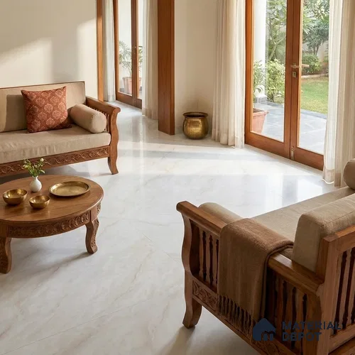 Marbles & Stones Floor Tile TL 12170 Maserati White Endless 6 ft x 4 ft Matte Finish Vitrified Tile - 9 mm