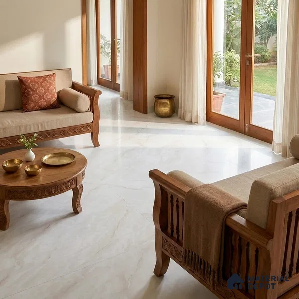 Marbles & Stones Floor Tile TL 12170 Maserati White Endless 6 ft x 4 ft Matte Finish Vitrified Tile - 9 mm