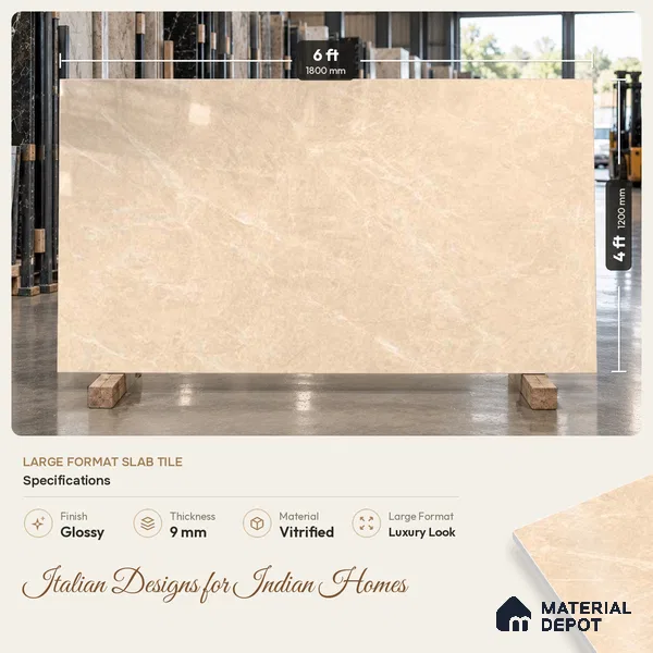 Marbles & Stones Floor Tile TL 12171 B Provenza Beige Endless 6 ft x 4 ft Glossy Finish Vitrified Tile - 9 mm