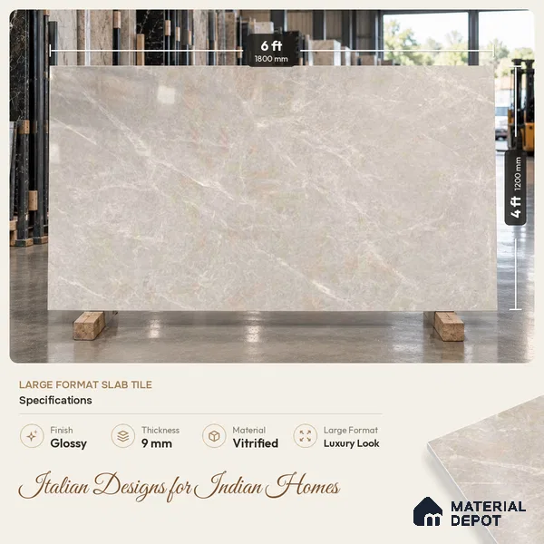 Marbles & Stones Floor Tile TL 12172 B Provenza Grey Endless 6 ft x 4 ft Glossy Finish Vitrified Tile - 9 mm