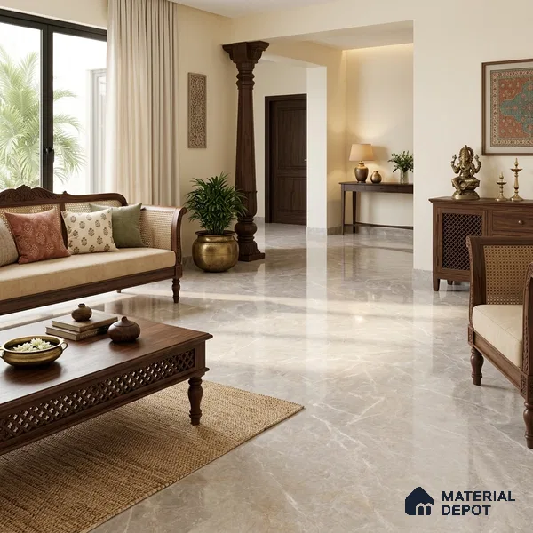 Marbles & Stones Floor Tile TL 12172 B Provenza Grey Endless 6 ft x 4 ft Glossy Finish Vitrified Tile - 9 mm