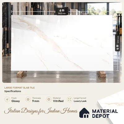 Marbles & Stones Floor Tile TL 12173 Raykar Gold 6 ft x 4 ft Glossy Finish  Vitrified Tile - 9 mm