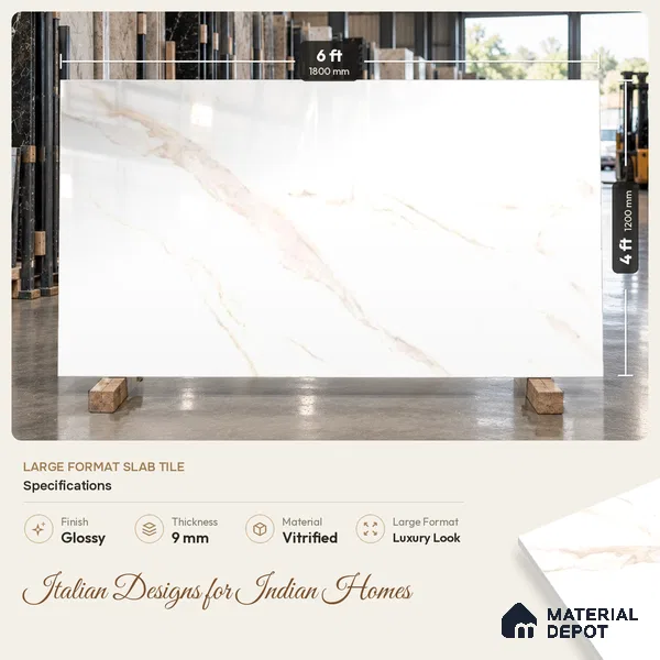 Marbles & Stones Floor Tile TL 12173 Raykar Gold 6 ft x 4 ft Glossy Finish Vitrified Tile - 9 mm