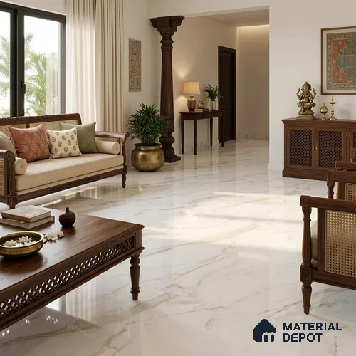 Marbles & Stones Floor Tile TL 12173 Raykar Gold 6 ft x 4 ft Glossy Finish Vitrified Tile - 9 mm