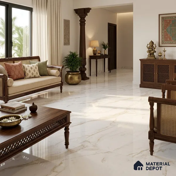 Marbles & Stones Floor Tile TL 12173 Raykar Gold 6 ft x 4 ft Glossy Finish Vitrified Tile - 9 mm