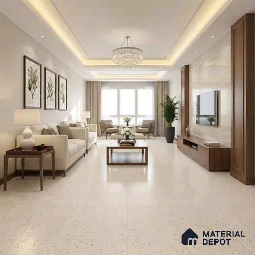Terrazzo Wall Tile TL 12188 CV Krone Stone White 4 ft x 2 ft Carving Matte Finish  Vitrified Tile - 9 mm