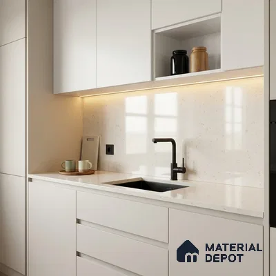 Terrazzo Large Format Slab TL 12216 B Pallazio Pearl 8 ft x 2.62 ft White Full Body Glossy Finish - 15 mm | Suitable for Counter Top, Table Top & Window Frame